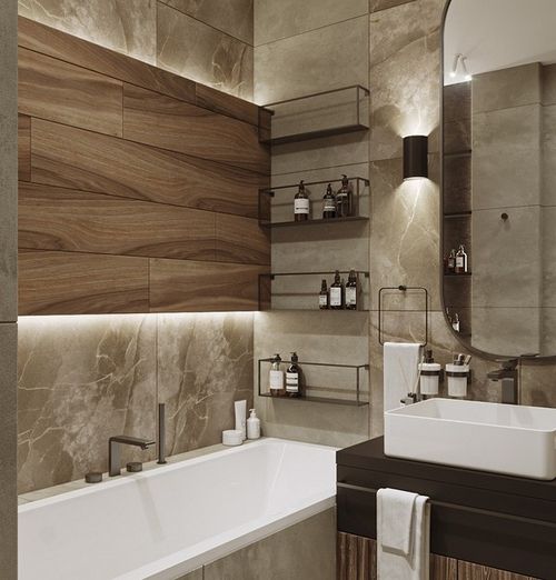Дизайн ванной комнаты с плиткой: 105 
