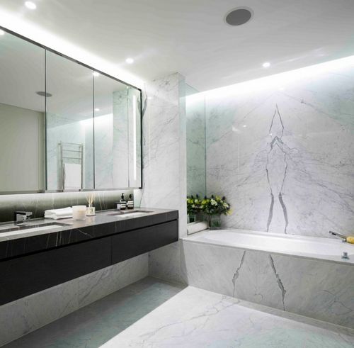 Ванная комната под мрамор: дизайн 